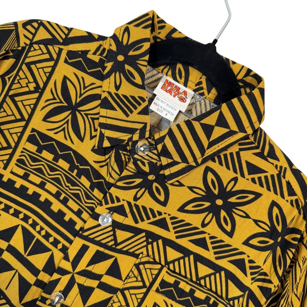Hula Bay Aloha Shirt Boys Size 8 Tribal Polynesian Print Rayon NWT